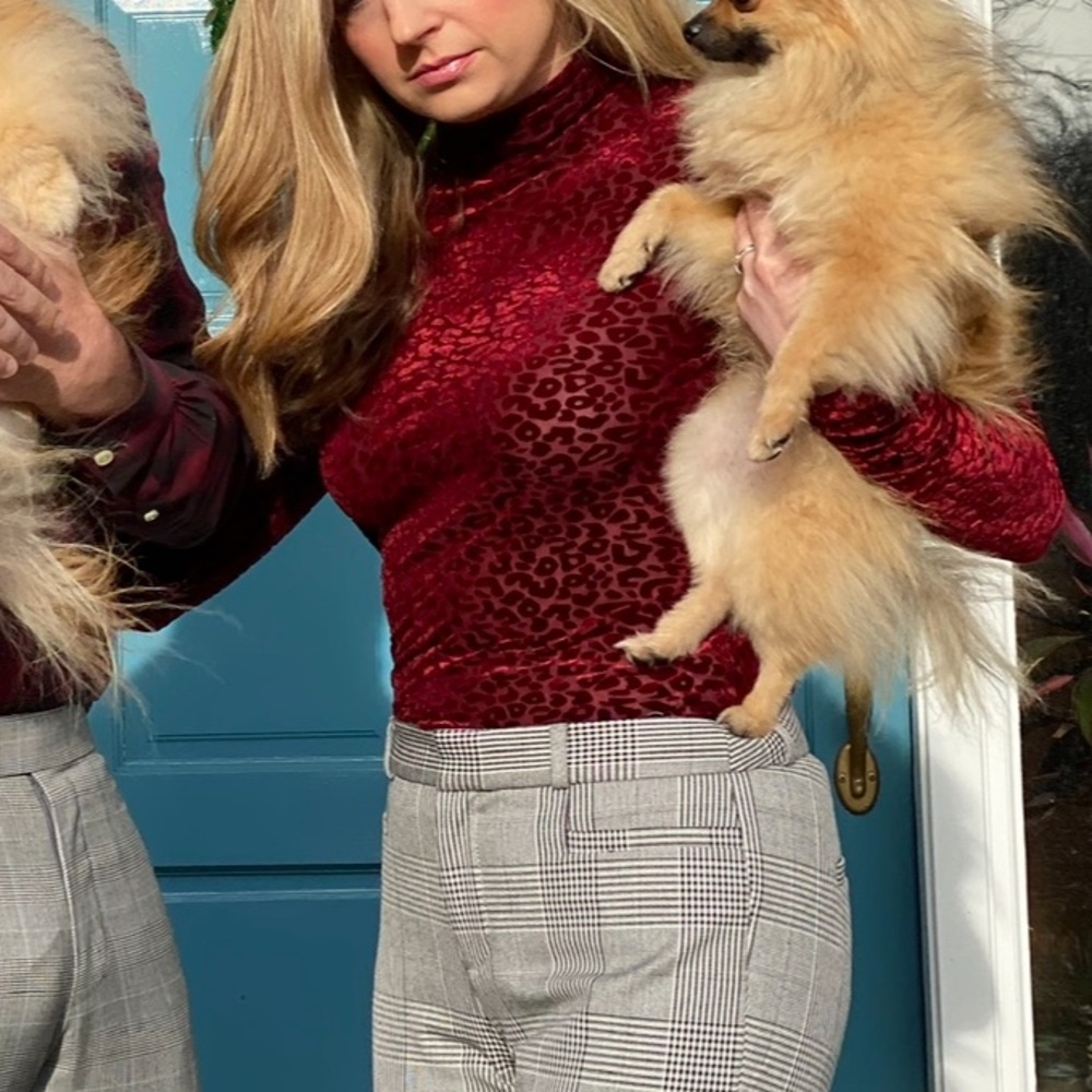 Red Velvet Leopard Turtleneck Top